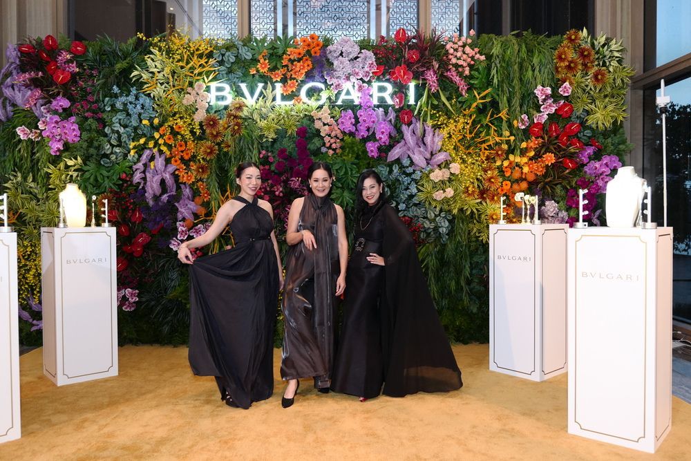 Bulgari backdrop with flower arrangements for Prestige 40 Under 40 2022