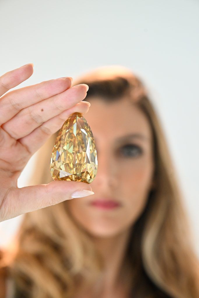 The Golden Canary, a 303.10 carat Fancy Deep Brownish-Yellow Diamond auctioned by Sotheby's in New York